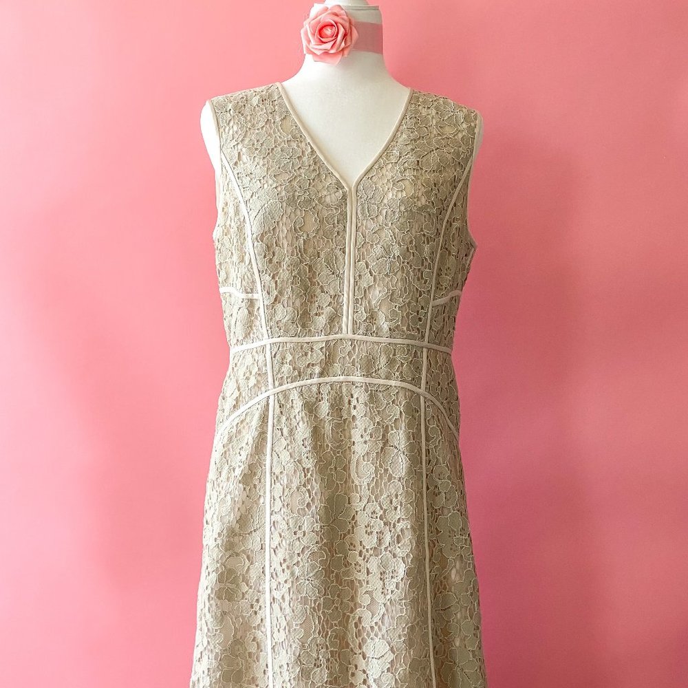 Lafayette 148 New York Lace Tan Dress - Size 8